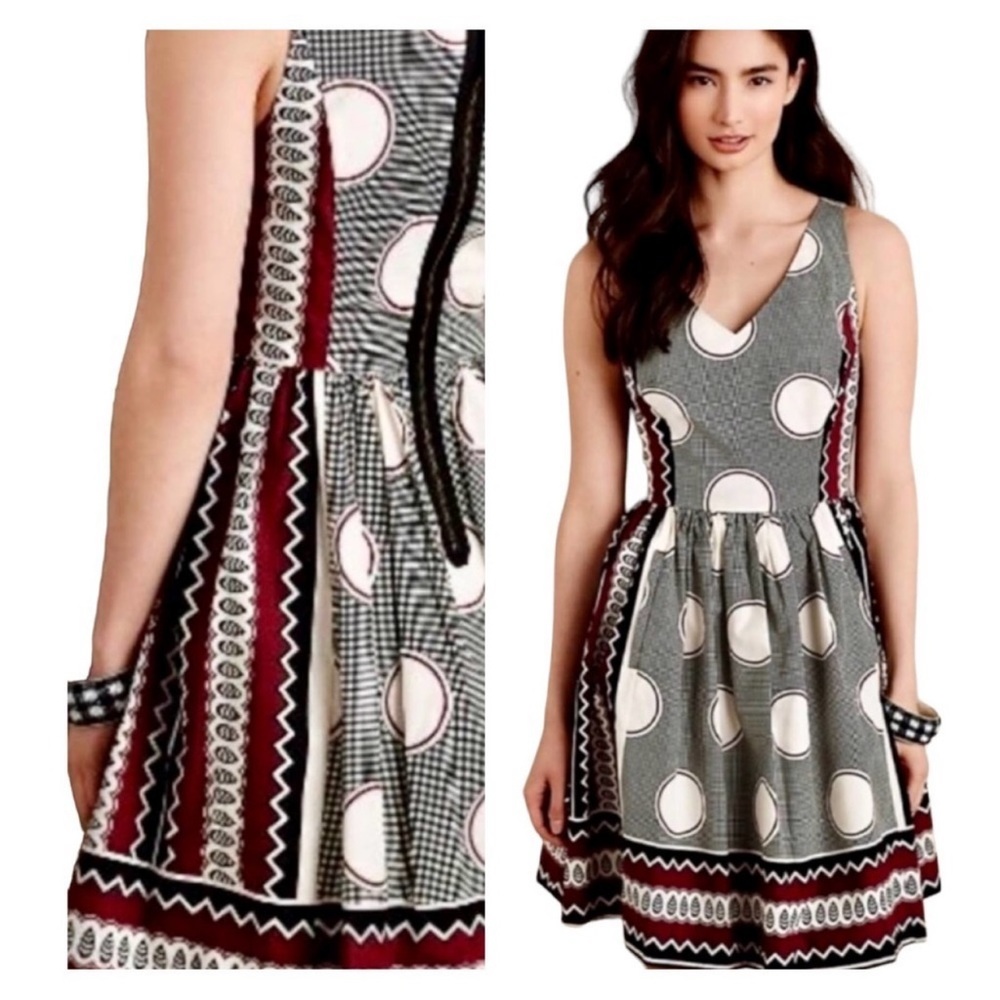 Maeve Anthropologie Moonsong Dress Sleeveless Polka Dot V-neck Dress Size 6